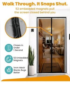Heavy Duty Fiberglass Magnetic Screen Door 38 x 82 Inch - Bugs Out, Breeze in...